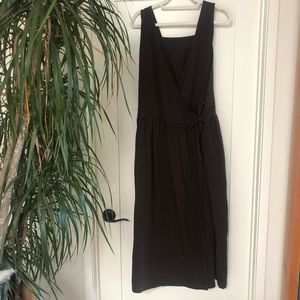 Ichi antiquites brown cotton and linen dungarees wrap dress